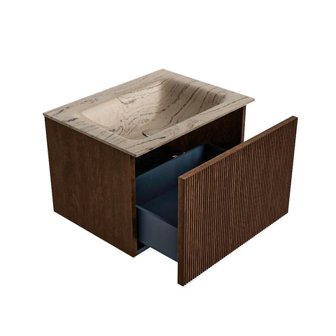 MONDIAZ KURVE-DLUX Meuble de salle de bains 60cm couleur Walnut avec 1 tiroir et 0 portes. Lavabo CLOUD Central sans trou de robinet Arena. SW1431158