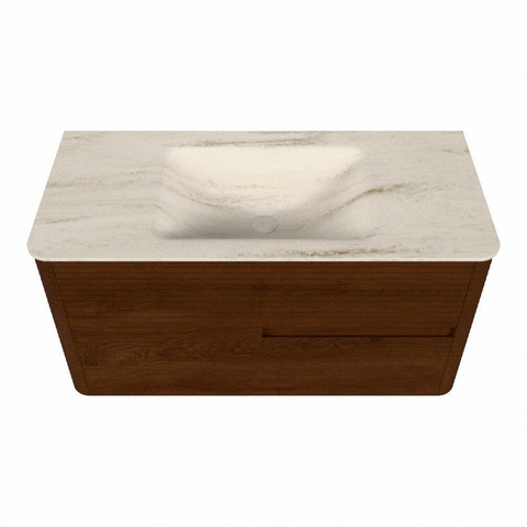 Mondiaz CIRO-DLUX Badkamermeubelset - 100x45x50cm - Solid surface wastafel Meli - 1 wasbak Midden - 1 kraangat - 2 lades - Ruby SW1531756