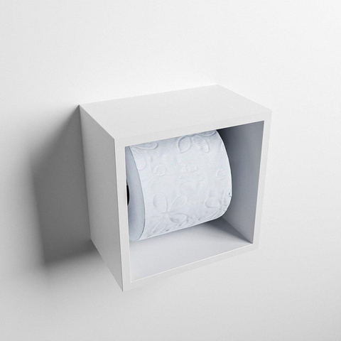 Mondiaz Easy Porte-rouleau de papier toilette - 16x16x16cm - Encastré/superficiel - Solid Surface - Talc mat SW644629