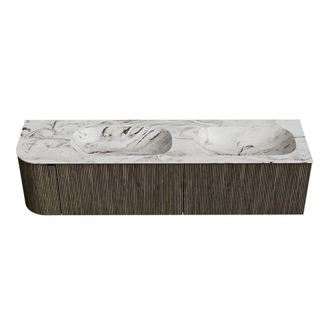 Mondiaz KURVE-DLUX Badkamermeubelset - 175x46x40cm - 2 lade - 1 deur - wastafel solid surface - dubbel / rechts - zonder kraangat - Shadow SW1414617