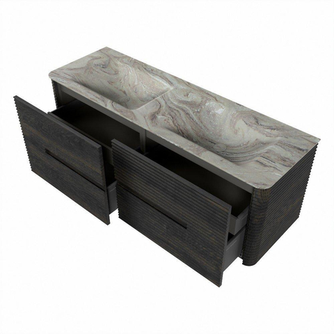 Mondiaz CIRO-DLUX Meuble de salle de bains - 140x45x50cm - lavabo solid surface Glace - 2 vasques Double - sans trous de robinet - 4 tiroirs - Shadow SW1532214