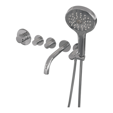 BRAUER Stripe Mitigeur thermostatique bain - SET 02 - encastré - bec - douchette 3 positions - flexible de douche - coude mural - chrome SW1434734