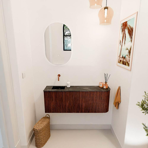Mondiaz JOYA-DLUX 111.6cm toiletmeubel - ronding rechts kleur Ruby - Wastafel FAYE positie Links Zonder kraangat kleur Lava. SW1423684