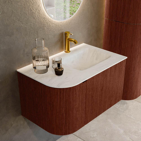 Mondiaz KURVE-DLUX Ensemble meuble de salle de bains - 75x46x40cm - 1 tiroir - 1 porte - lavabo solid surface - à droite - 1 trou de robinet - Ruby SW1415702