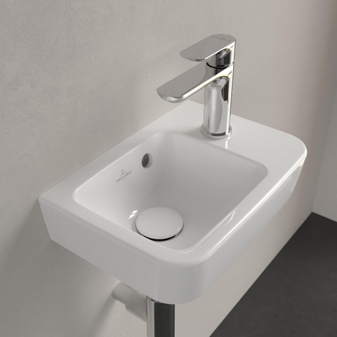 Villeroy & Boch O.novo fontein - 36x25cm - 1 kraangat rechts - met overloop CeramicPlus - White Alpine (glans wit) SW448504