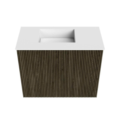 Mondiaz JOYA 50cm toiletmeubel - kleur Shadow - Wastafel FAYE positie Links Zonder kraangat kleur Talc. SW1421392