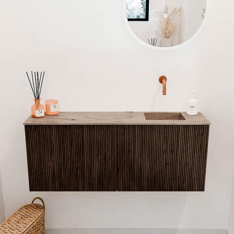 Mondiaz JOYA-DLUX 100cm toiletmeubel - kleur Walnut - Wastafel FAYE positie Rechts Zonder kraangat kleur Arena. SW1424341