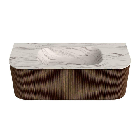 MONDIAZ KURVE-DLUX Meuble de salle de bains 120 cm arrondi Gauche + Droite couleur Walnut avec 1 tiroir et 2 portes. Vasque BIG SMALL Centre 1 trou de robinet Nata. SW1432166