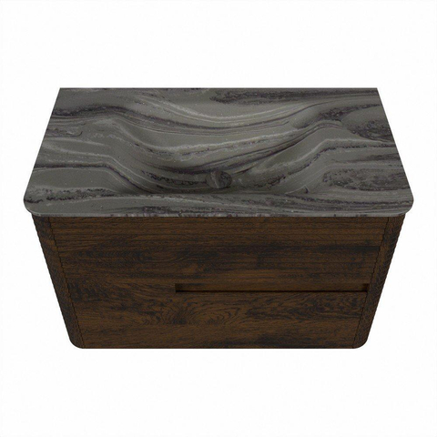 Mondiaz CIRO-DLUX Ensemble de meubles de salle de bains - 80x45x50cm - lavabo solid surface Sombra - 1 vasque au milieu - 1 trou de robinet - 2 tiroirs - Noyer SW1530728