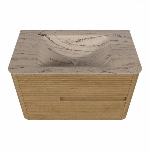 Mondiaz CIRO-DLUX Ensemble de meubles de salle de bains - 80x45x50cm - vasque solid surface Arena - 1 lavabo au centre - sans trous de robinet - 2 tiroirs - Chêne SW1530956