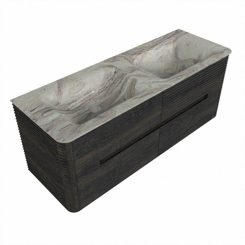 Mondiaz CIRO-DLUX Badkamermeubelset - 130x45x50cm - Solid surface wastafel Glace - 2 wasbak Dubbel - zonder kraangaten - 4 lades - Shadow SW1532219