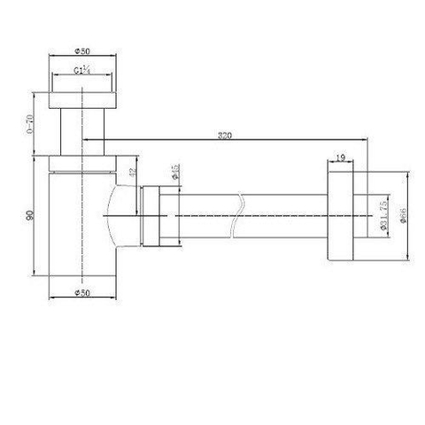 Plieger designbekersifon verkort rond 5/4 met muurbuis 30cm met rozet chroom 0520069