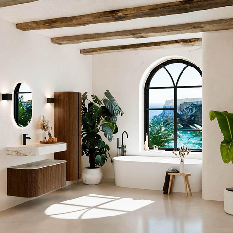 MONDIAZ THOR-DLUX Meuble de salle de bains 100cm arrondi gauche + droite couleur Walnut avec 1 tiroir et 2 portes. Vasque suspendue CLOUD Gauche 1 trou de robinet couleur Frappe. SW1467333