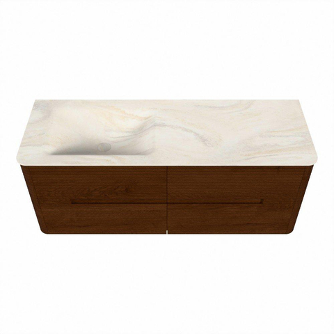 Mondiaz CIRO-DLUX Meuble de salle de bains - 130x45x50cm - Plan-vasque Solid Surface Ostra - 1 vasque à gauche - sans trous de robinet - 4 tiroirs - Ruby SW1531840