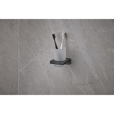 Hansgrohe AddStoris Q glashouder - met glas - mat zwart SW651218