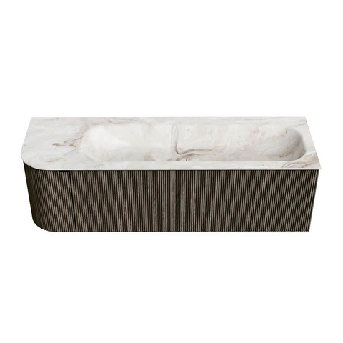 Mondiaz KURVE-DLUX Ensemble meuble de salle de bains - 145x46x40cm - 1 tiroir - 1 porte - lavabo solid surface - droit - 1 trou de robinet - Shadow SW1414373