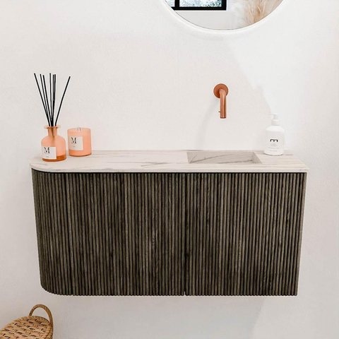 Mondiaz JOYA-DLUX 81.6cm toiletmeubel - ronding links kleur Shadow - Wastafel FAYE positie Rechts Zonder kraangat kleur Nata. SW1424985