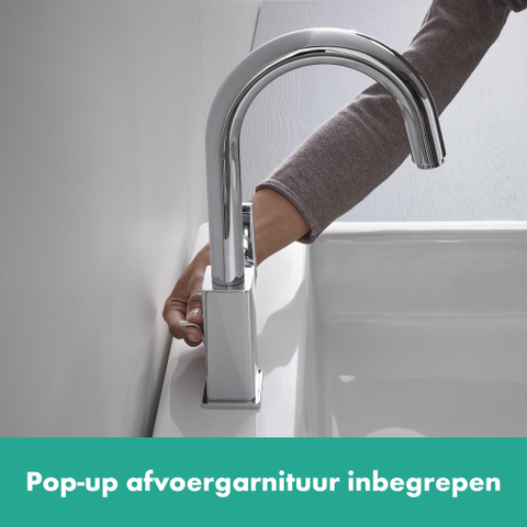 Hansgrohe Vernis Shape 1 greeps wastafelkraan - 210 met draaibare uitloop - met trekwaste - hoogglans chroom SW651435