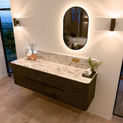 Mondiaz CIRO-DLUX Badkamermeubelset - 170x45x50cm - Solid surface wastafel Glace - 1 wasbak Rechts - zonder kraangaten - 4 lades - Shadow SW1532226