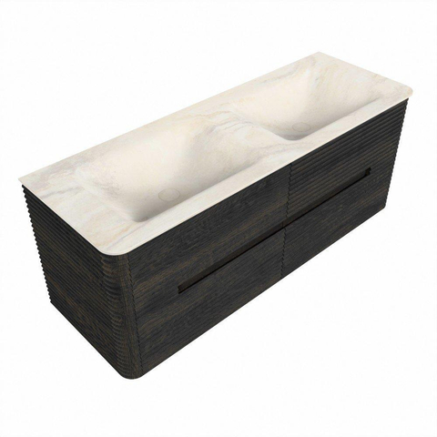 Mondiaz CIRO-DLUX Ensemble de meubles de salle de bains - 130x45x50cm - Plan vasque solid surface Ostra - 2 vasques double - sans trous de robinetterie - 4 tiroirs - Shadow SW1532461