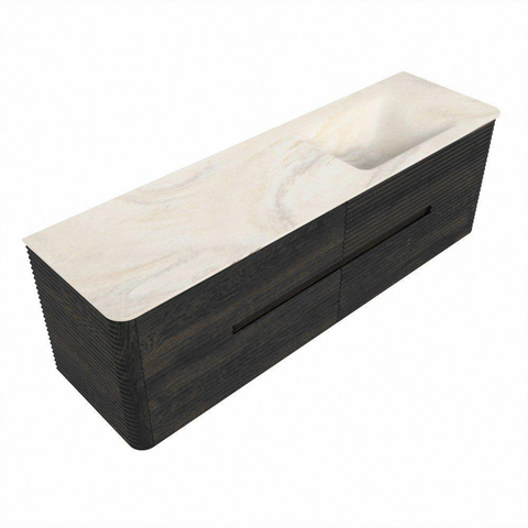 Mondiaz CIRO-DLUX Ensemble de meubles de salle de bains - 160x45x50cm - Plan-vasque solid surface Ostra - 1 vasque à droite - sans trous de robinetterie - 4 tiroirs - Shadow SW1532302