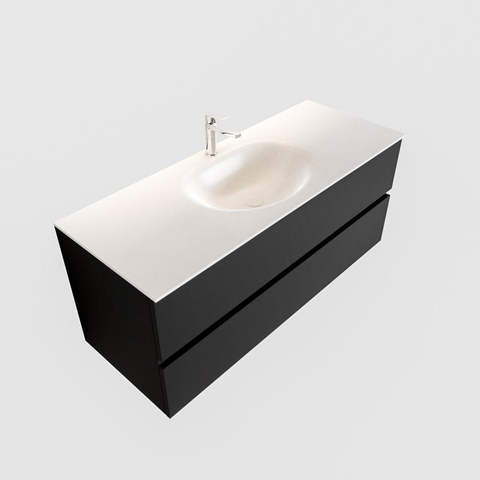 MONDIAZ VICA Ensemble de meuble salle de bain - 120cm - 2 tiroirs - lavabo Moon central - 1 trou de robinet - solid surface urban SW410134