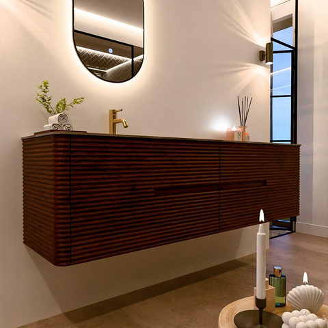 Mondiaz CIRO-DLUX Badkamermeubelset - 180x45x50cm - Solid surface wastafel Sombra - 1 wasbak Links - 1 kraangat - 4 lades - Ruby SW1531982
