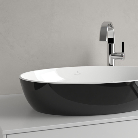 Villeroy & Boch Artis opzetwastafel ovaal - 61x41x12.5cm - zonder kraangat - zonder overloop - Coal Black (glans zwart) SW68832