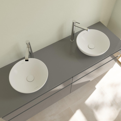Villeroy & Boch Loop & Friends opzetwastafel - 38x38cm - zonder kraangat - met overloop CeramicPlus - Stone White (mat wit) SW644102
