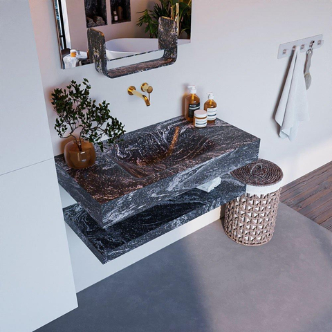 Mondiaz ALAN-DLUX Ensemble de meuble - 90cm - meuble Lava mat - 0 tiroirs - Lavabo Cloud Lava suspendu - vasque Centre - 0 trous de robinet SW809233