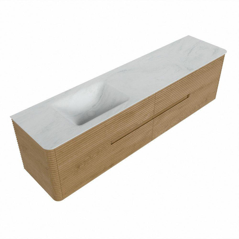 Mondiaz CIRO-DLUX Ensemble de meubles de salle de bains - 190x45x50cm - Plan vasque solid surface Opalo - 1 bassin à gauche - 1 trou de robinet - 4 tiroirs - Chêne SW1531041