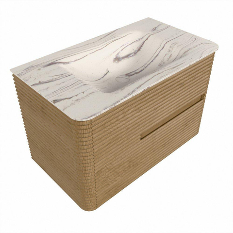 Mondiaz CIRO-DLUX Badkamermeubelset - 80x45x50cm - Solid surface wastafel Nata - 1 wasbak Midden - 1 kraangat - 2 lades - Oak SW1531450