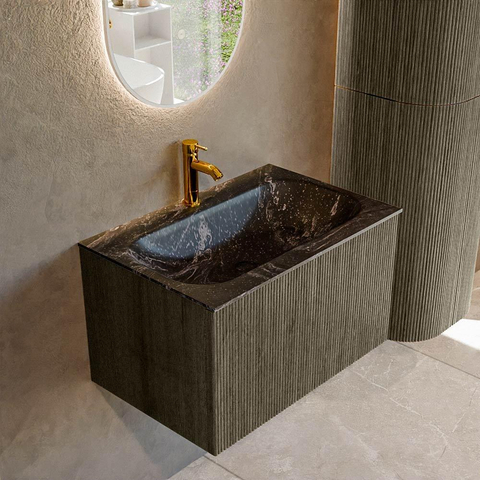 Mondiaz KURVE-DLUX Ensemble meuble de salle de bains - 70x46x40cm - 1 tiroir - lavabo solid surface - central - 1 trou de robinet - Shadow SW1414636