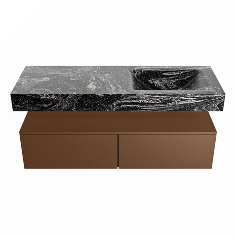 Mondiaz ALAN-DLUX Ensemble de meuble - 130cm - meuble Rust mat - 2 tiroirs - Lavabo Cloud Lava suspendu - vasque Droite - 0 trous de robinet SW808238