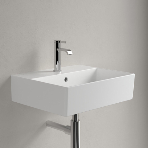 Villeroy & Boch memento 2.0 wastafel - voor handdoekhouders - 50x42cm - met overloop - 1 kraangat CeramicPlus - Stone White (mat wit) SW336080