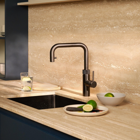 Quooker Flex Square kokendwaterkraan - draaibare & uittrekbare uitloop - Combi incl. Cube reservoir - Warm / kokend / bruisend / gefilterd water - gunmetal SW1442175
