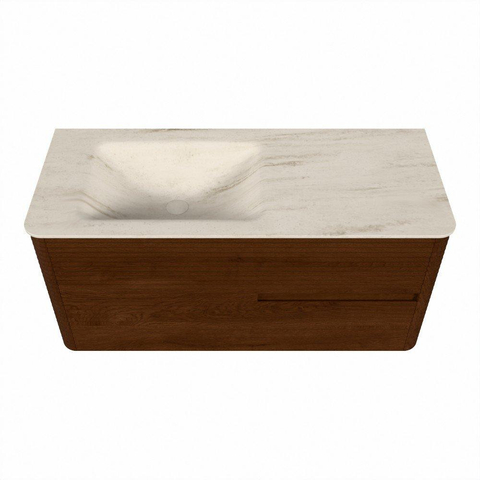 Mondiaz CIRO-DLUX Badkamermeubelset - 110x45x50cm - Solid surface wastafel Meli - 1 wasbak Links - zonder kraangaten - 2 lades - Ruby SW1531774