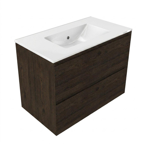 Saniclass Holz Pure Meuble de salle de bain - 80x45x60cm - lavabo en céramique blanc - 1 vasque - sans trous de robinet - 2 tiroirs - Charcoal SW1439444
