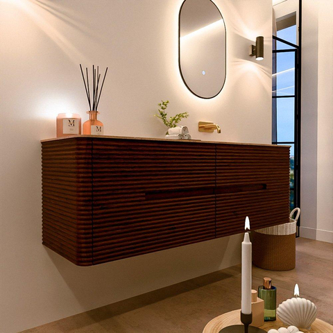 Mondiaz CIRO-DLUX Ensemble de meubles de salle de bains - 150x45x50cm - vasque Solid Surface Saba - 1 lavabo à droite - sans trous de robinetterie - 4 tiroirs - Ruby SW1531902