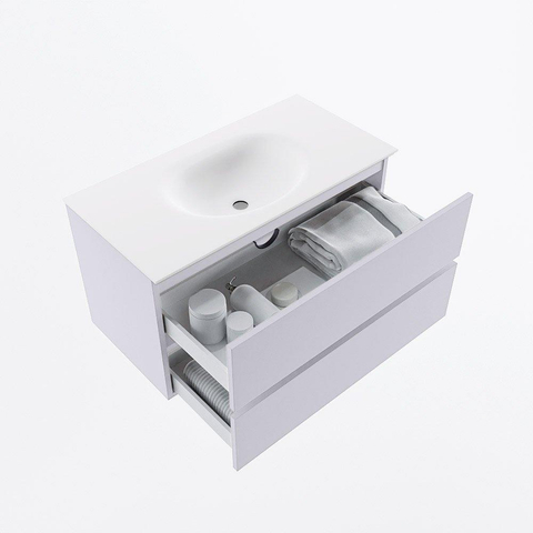 Mondiaz VICA Ensemble meuble de salle de bains - 90cm - cale - 2 tiroirs - Vasque MOON - au centre - 1 trou de robinet - couleur talc - Version XL 60cm de haut SW1189233