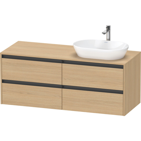 Duravit Ketho.2 Wastafelonderbouwkast - inclusief consoleplaat - met 4 laden - voor waskom rechts - 140x55x56.8cm - met handgrepen antraciet - natuur eiken mat SW772794