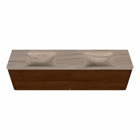 Mondiaz CIRO-DLUX Badkamermeubelset - 190x45x50cm - Solid surface wastafel Saba - 2 wasbak Dubbel - 2 kraangaten - 4 lades - Ruby SW1531927