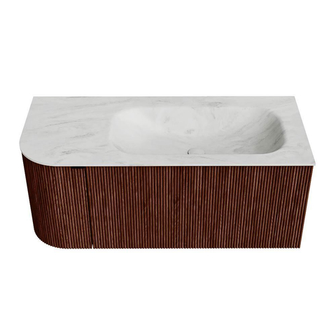 Mondiaz KURVE-DLUX Badkamermeubelset - 105x46x40cm - 1 lade - 1 deur - wastafel solid surface - rechts - zonder kraangat - Ruby SW1415738
