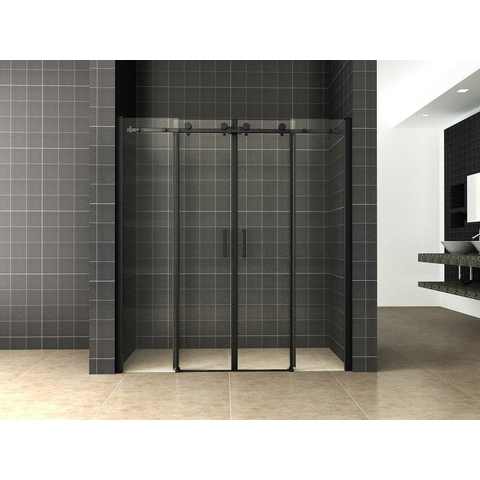 Wiesbaden Slide Nis schuifdeur dubbel - 180x200cm - 8mm - nano helder glas - mat zwart SW568409
