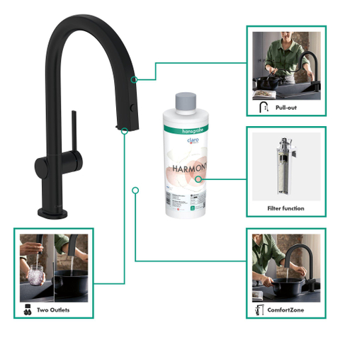 Hansgrohe Aqittura Filtersysteem - 210 uittrekbare uitloop - 1jet - mat zwart SW918722
