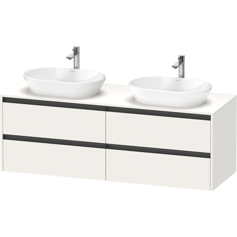 Duravit Ketho.2 Wastafelonderbouwkast - inclusief consoleplaat - met 4 laden - voor dubbele waskommen - 160x55x56.8cm - met handgrepen antraciet - wit supermat SW771978