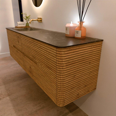 Mondiaz CIRO-DLUX Ensemble de meubles de salle de bains - 170x45x50cm - lavabo solid surface Lava - 1 vasque à gauche - sans trous de robinet - 4 tiroirs - Chêne SW1530995
