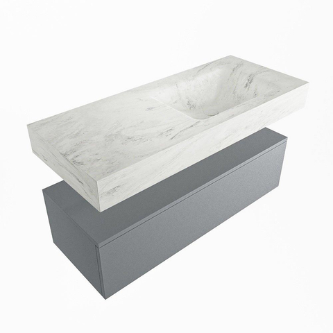 Mondiaz ALAN-DLUX Ensemble de meuble - 110cm - meuble Plata mat - 1 tiroir - Lavabo Cloud Opalo suspendu - vasque Droite - 0 trous de robinet SW807090