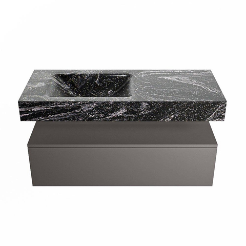 Mondiaz ALAN-DLUX Ensemble de meuble - 110cm - meuble Dark grey mat - 1 tiroir - Lavabo Cloud Lava suspendu - vasque Gauche - 0 trous de robinet SW808115