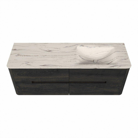Mondiaz CIRO-DLUX Badkamermeubelset - 140x45x50cm - Solid surface wastafel Nata - 1 wasbak Rechts - zonder kraangaten - 4 lades - Shadow SW1532581